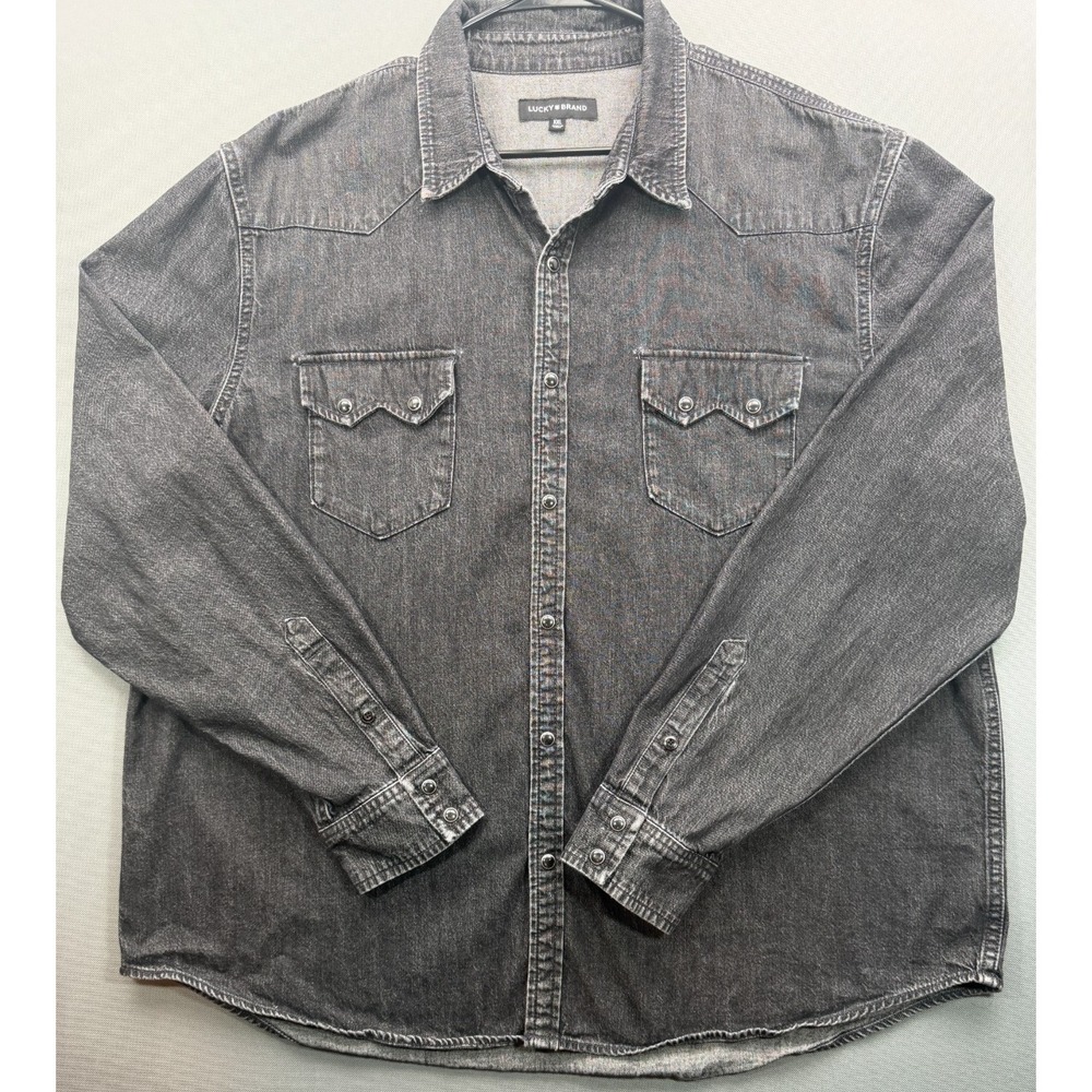 Lucky Brand Western Snap Shirt Washed Black Denim Pearl Snap 7M13689 | Men's XXL